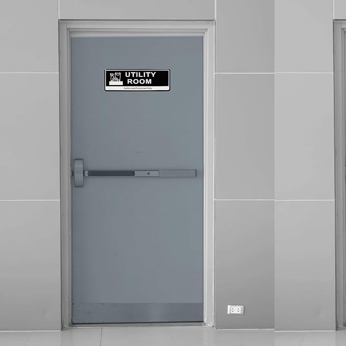 Door Sign,RAMIEYOO Acrylic Authorized Personnel Only Signs for Door,Black and White - 9"x 3" (Utility Room)