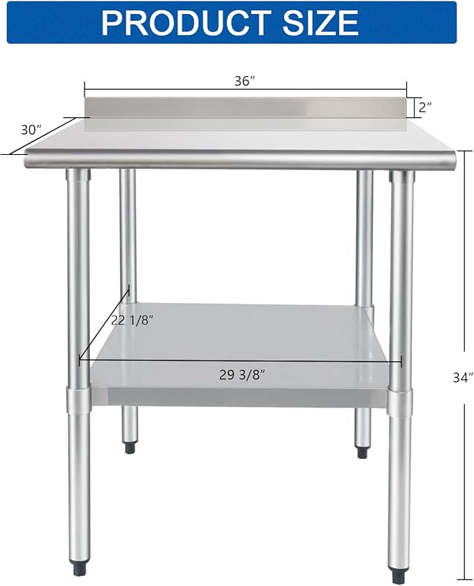 HARDURA Stainless Steel Table Prep Work Table 30 x 36 Inches NSF Heavy Duty Commercial with Undershelf and Backsplash for Food Prep