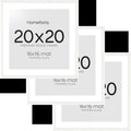 Homeforia 20x20 White Picture Frame, High End Oak 20 x 20 Square Wood Frames with Mat 16 by 16 inches Photo, 20by20 White Wooden Poster Frames Matted to 16x16 Print, Tempered Glass, Wall Kit, Set of 3