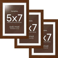 Homeforia 5x7 Brown Picture Frame, High End Dark Oak 5x7 Wooden Frames with Mat 4x6 Photo, 5 x 7 Walnut Wood Frame Matted to 4 x 6 Print, 7x5 Wall or Tabletop Frame, Tempered Glass, Wall Kit, Set of 3