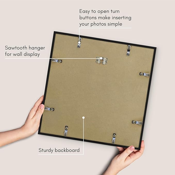 Americanflat 17x17 Picture Frame with Polished Plexiglass - Streamline Collection - Thin Border Square Frame for Wall Display - Hanging Hardware Included - Black