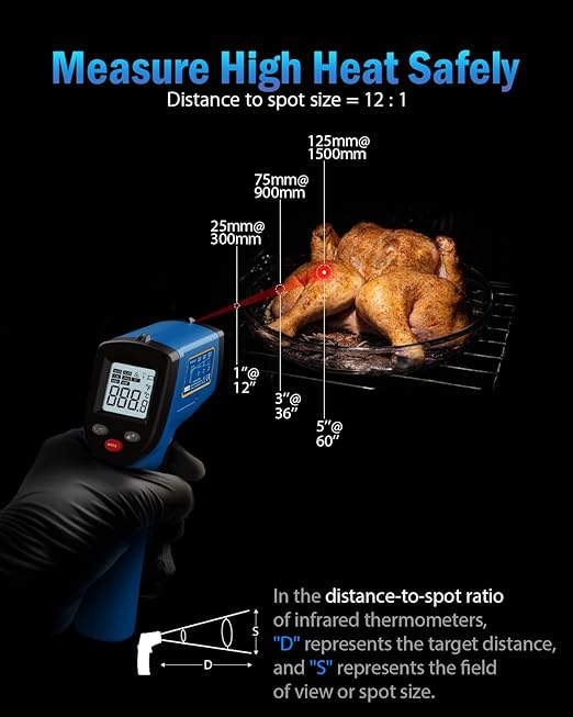 Infrared Thermometer Laser Temperature Gun, Digital Surface Heat Temp Gun Non-Contact for Cooking Food, Pizza Oven, Griddle Meat, Refrigerator, HVAC, Grill, Engine -58℉~752℉
