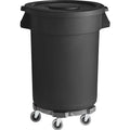 PRO&Family Commercial Round Trash Can with Lid and Dolly Rolling Waste Container, Ingredient Bin, Heavy-Duty Plastic, Anti-Static, Kitchen, Office, Outdoor Use (Black, 44 Gallon)