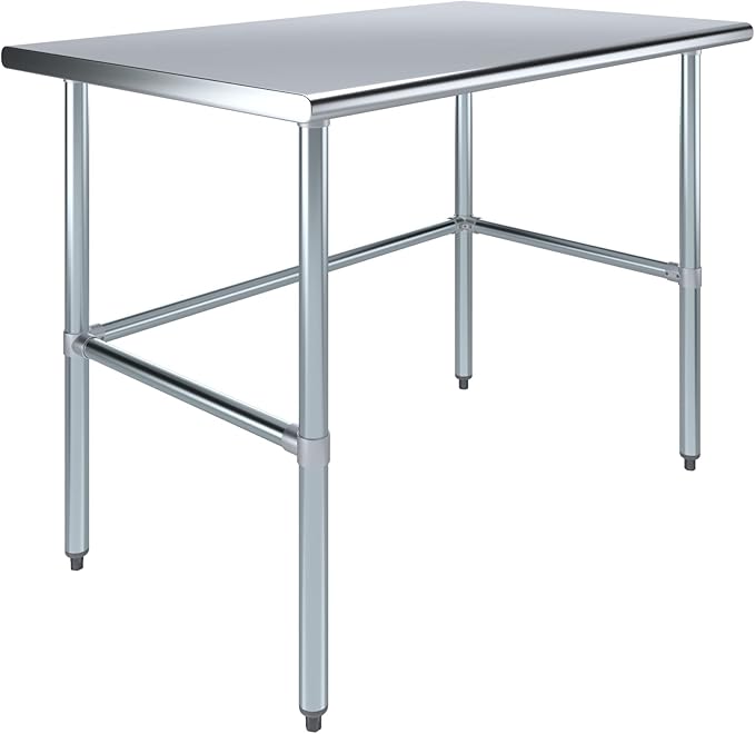 AmGood Stainless Steel Work Table Open Base | NSF Kitchen Island Food Prep | Laundry Garage Utility Bench (48" Long X 30" Deep)