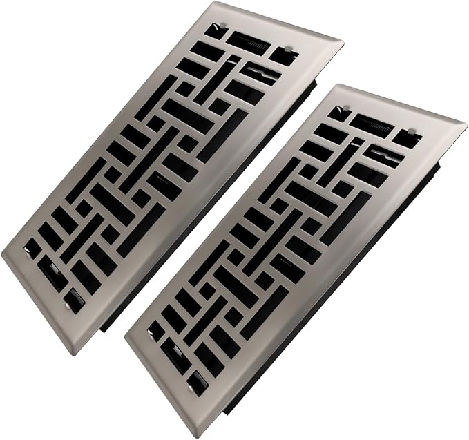 4x10 Inches 2 Pack Heavy Duty Walkable Floor Register Easy Adjust Air Supply Lever Floor Vents - Seattle Design - Vent Cover for Home Floor - Satin Nickel