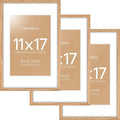 Homeforia 11x17 Wood Frame, High End Natural Oak 11x17 Light Wooden Picture Frame with Mat 8x12, 11 x 17 Poster Frames Matted to 8 by 12 Photo, 17x11 Hanging Frames, Tempered Glass, Wall Kit, Set of 3