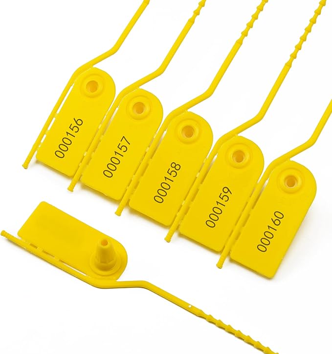 500 PCS Plastic Tamper Seals Pull Tight Security Seals Tags Breakaway Seals Numbered Zip Ties Disposable Self-Locking Ties for Fire Extinguisher, Tear Off Type, 210mm Length