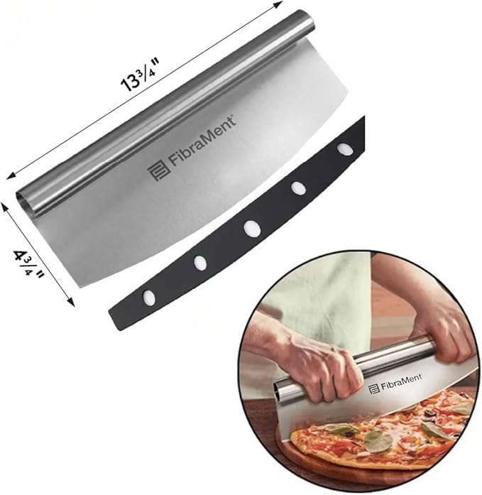 FibraMent-D Premium 3-Piece Pizza Stone Set – 20" x 15" x 3/4" Rectangle Baking Stone with Peel & Rocker Cutter – Made in USA – Ranked Best Overall Pizza Stone for Even Heat & Crispy Crusts