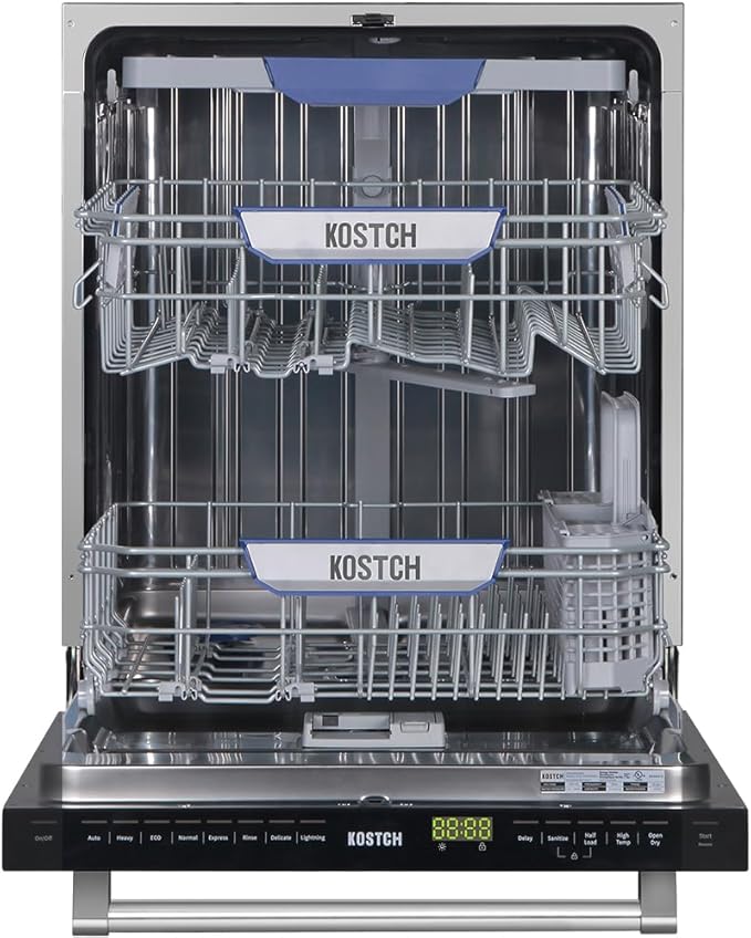 KOSTCH 24 inch Built-In Dishwasher,Top Control 8 Wash Programs Slide In Dish Washer Machine with Third Rack,Large Capacity 15 Place Settings, ENERGY STAR Certified, 45-dBA Ultra-Quiet (Black)