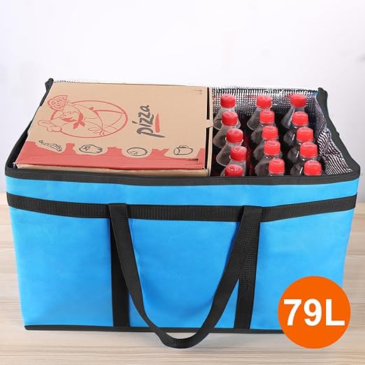 Bodaon 2-Pack Insulated Food Delivery Bag for Hot and Cold Meal, XXX-Large Cooler/Thermal Bags for Commercial Delivery, Grocery Tote Insulation Bag for Catering, Pizza Warmer, Blue