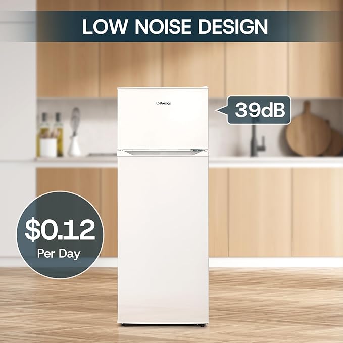 Upstreman 7.7 Cu Ft White Large Capacity Refrigerator with Freezer, Energy Efficient Compact Refrigerator, Adjustable Thermostat & Reversible Door for Apartment, Dorm, Office, Kitchen，White (BD-75)