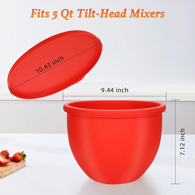 3Pcs Upgraded Silicone Mixing Bowl Liners for Kitchen Aid Tilt-Head 5QT Stand Mixers, Thickened Food-Grade Inserts, Non-Slip Silicone Mixing Bowl Liners, Dishwasher-Safe for Baking & Cooking