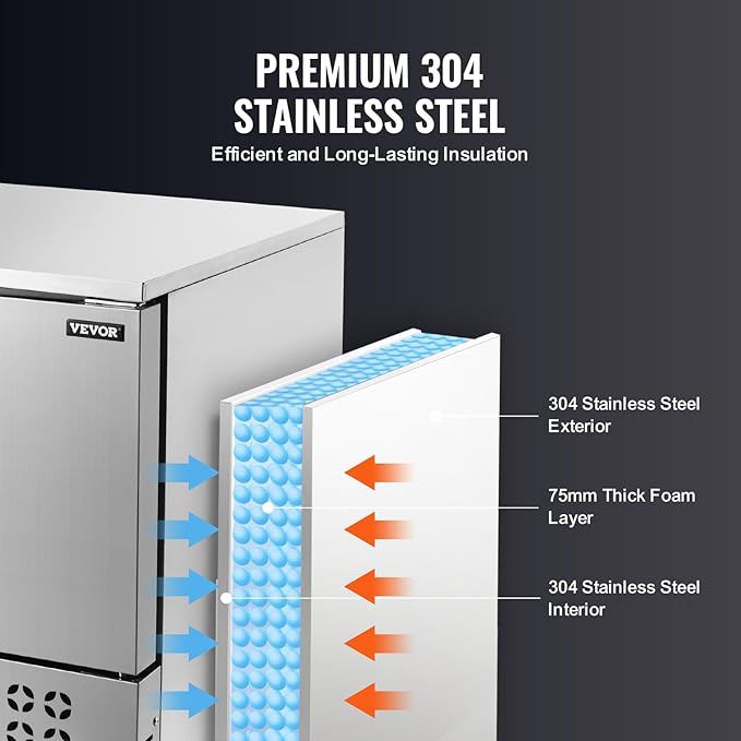 VEVOR 114 L Blast Chiller, 5 Trays Commercial Flash Freezers, <-31~68°F> 4 Modes Chest Shock Frozen, 304 Stainless Steel Flash Freezer, 360° Defrost Blast Chiller with Caster for Seafood, Ice Cream