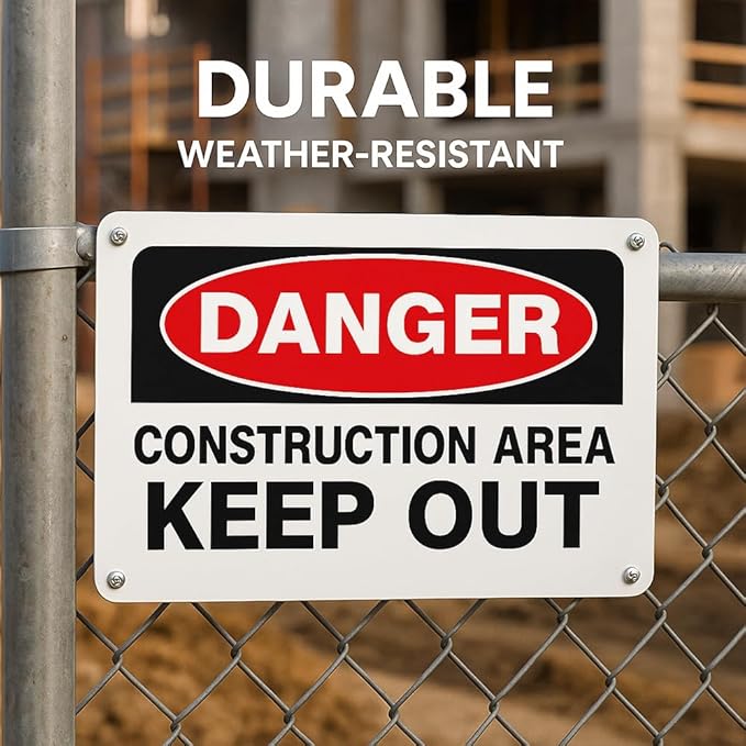 Constructicn Area Keep Out Signs, Danger Do Not Enter Sign Metal Danger Sign 10x14 Inch Rust Free Aluminum UV Printed Easy to Mount Weather Resistant Long Lasting Ink (4-Pack)…