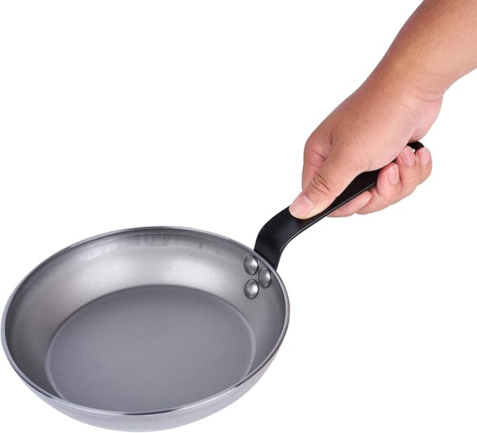 Restaurantware Met Lux 8 Inch Fry Pans, 6 No-Stick Frying Pans - Induction-Ready, Triple-Riveted, Silver Carbon Steel Cooking Skillets, Durable, For Searing, Sauteing, And Browning Food