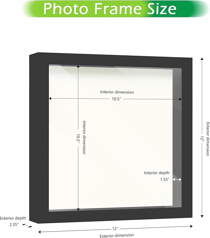 FrameWorks 11” x 11” Black Wooden Shadow Box Frame – Display Case with Soft Felt Back, Memory Box with Tempered Glass, Display Box with Elegant White Ball Push Pins, Wooden Flower Box