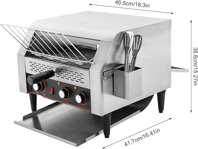 450 Slices/H Commercial Conveyor Toaster, 1-7 Gears Electric Stainless Steel Restaurant Toaster Oven with Bread Clip & Storage Box for Restaurants, Hotels 18.3 * 16.41 * 15.27in