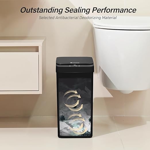 Bathroom Trash Can, 2.6 Gallon Automatic Motion Sensor Touchless Garbage Can, Waterproof Trash Bin with Lid, Narrow Small Waste Bin for Kitchen, Office, Bedroom, Black