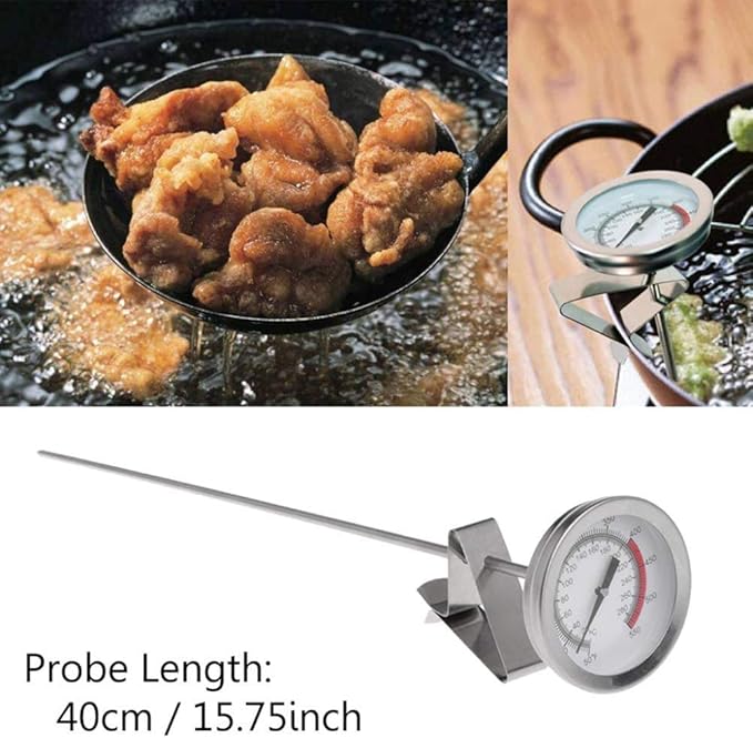 Efeng 15“ turkey fryer thermometer with pot clip (2 Pack), 2" dial candy thermometer with stainless steel clip,oil thermometerr for frying,turkey thermometor deep fryer for cooking tall pots,beef,meat