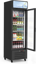 IDEALHOUSE 13.4 Cu.Ft Commercial Display Refrigerator, Single Glass Door Beverage Cooler with 4 Adjustable Shelves & LED Lighting, Black Drink Fridge for Store or Home