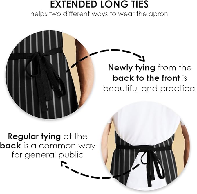 Aprons for Men - 100% Polyester Chef Apron Women with Extra Long Ties - Cooking Aprons for Women & Mens Apron