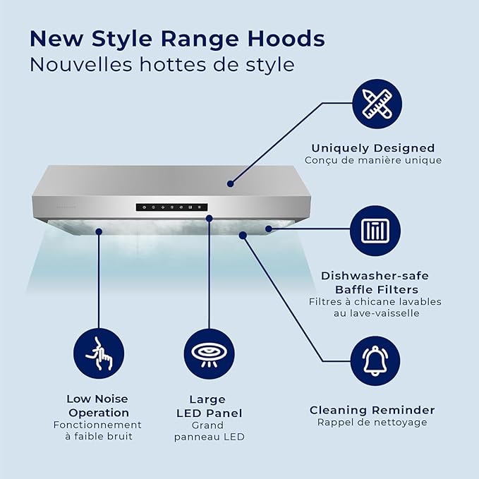 Hauslane Range Hood 30" Under Cabinet,3-Way Venting Kitchen Range Hood | Heavy Duty Hood Range, Quiet Vent Hood | Dishwasher Safe Baffle Filters, Stainless Steel Range Hoods PS60