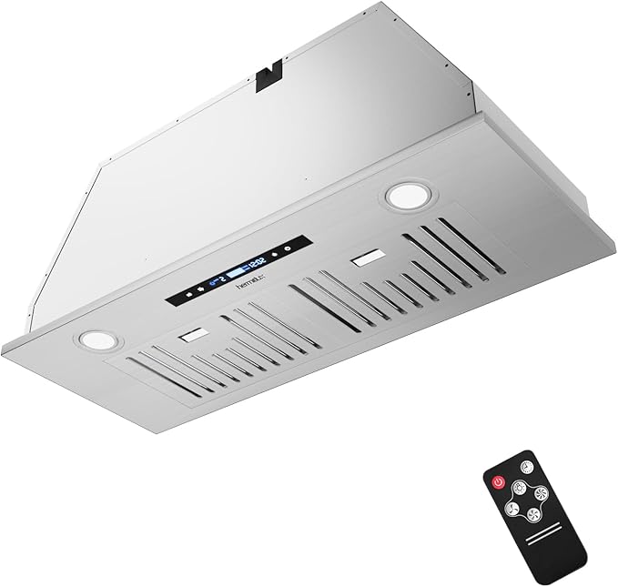 Hermitlux 30 inch Built-in/Insert Range Hood, 600 CFM Stainless Steel Vent Hood with 3 Speed Gesture Sensing & Touch Control Panel, Ducted/Ductless Convertible, LED Light and Charcoal Filters