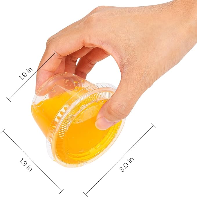 EDI [4 OZ, 100 Sets] Clear Disposable Plastic Portion Cups with Leakproof Lids for Condiment and Dipping Sauce | Jello Shot/Souffle Cups| BPA Free | Recyclable