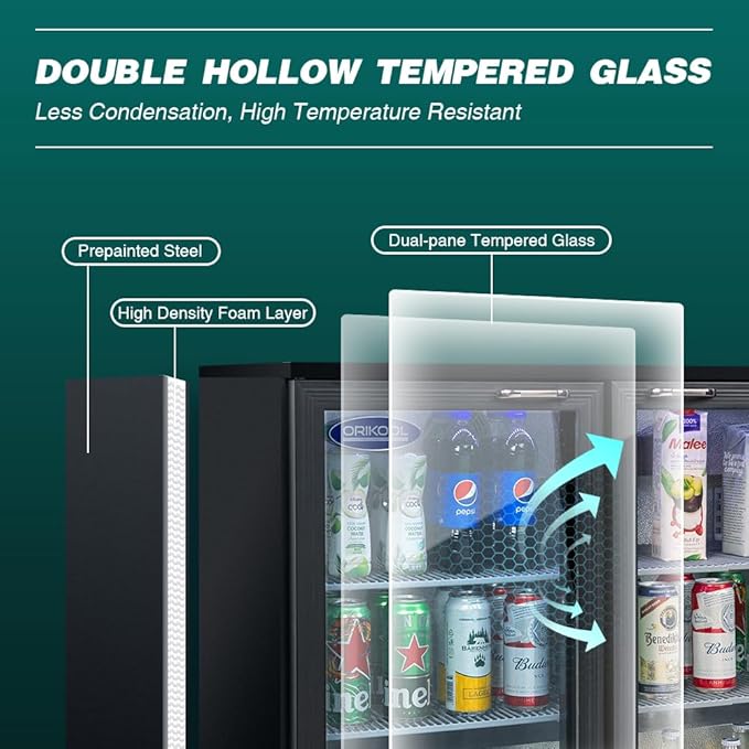 Back Bar Cooler - 480 Can Capacity Beverage Refrigerators, 3 Hinged Glass Doors, LED Lighting, Adjustable Shelves, Safety Door Lock, Perfect for Bars, Restaurants & Home
