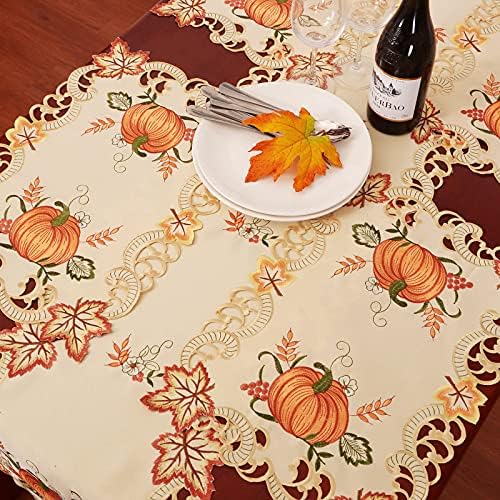 Simhomsen Embroidered Thanksgiving Harvest Pumpkins Table Runners for Autumn or Fall Decorations (13× 19 Inch Set of 6)