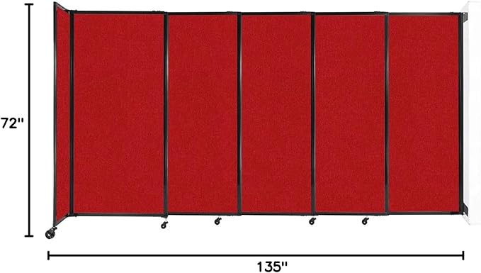 Wall-Mounted Sliding StraightWall Room Divider | Adjustable Widths | Locking Wheels | Room Separator | Up to 11'3" Wide x 6' Tall Red Fabric Panels