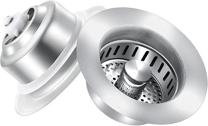 Sink Drain Strainer Screen with Spring-Loaded Core, Universal Press-Down Type Leak-Stop Plug for Kitchen Sink Dish Washing Basin Drain Assembly (Stainless Steel)