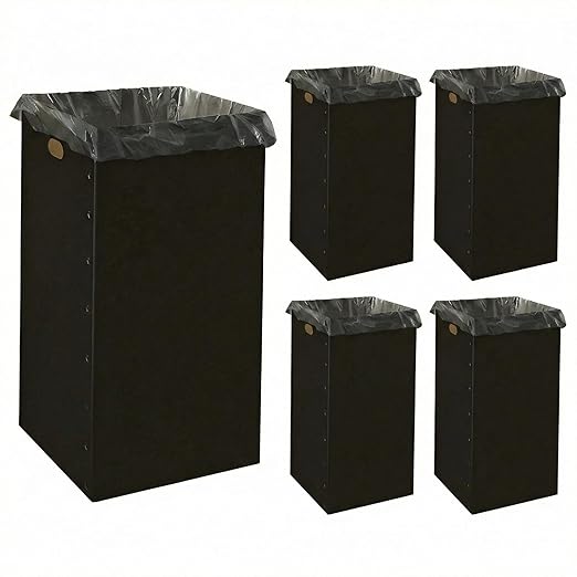 Nosiny 5 Pcs 50 Gallon Disposable and Reusable Corrugated Cardboard Trash Cans for Events, Recycling Bins Bulk with Trash Bags, Cardboard Garbage Boxes for Parties, 18" x 18" x 36" (Black)