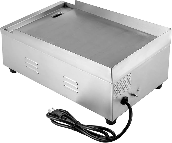 Commercial Electric Griddle 110V 1300W Electric Flat Top Griddle Non-Stick Teppanyaki Grill, 21'' x 12'' Cooking Plate, Stainless Steel Restaurant Electric Countertop Griddle Tabletop Grill