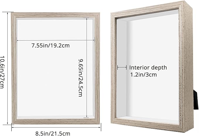 8x10 Shadow Box Frame Display Case, Wood with Plexiglass, Display Case Box for Memorabilia, Medal, Crafts,Tickets and Photos, Picture Frame for Wall and Tabletop (Natural Wood, 8x10)