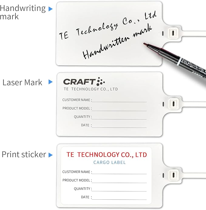 100 White Plastic Writable Shipping Tags - Large, Waterproof, Hanging Labels with One Permanent Marker Pen