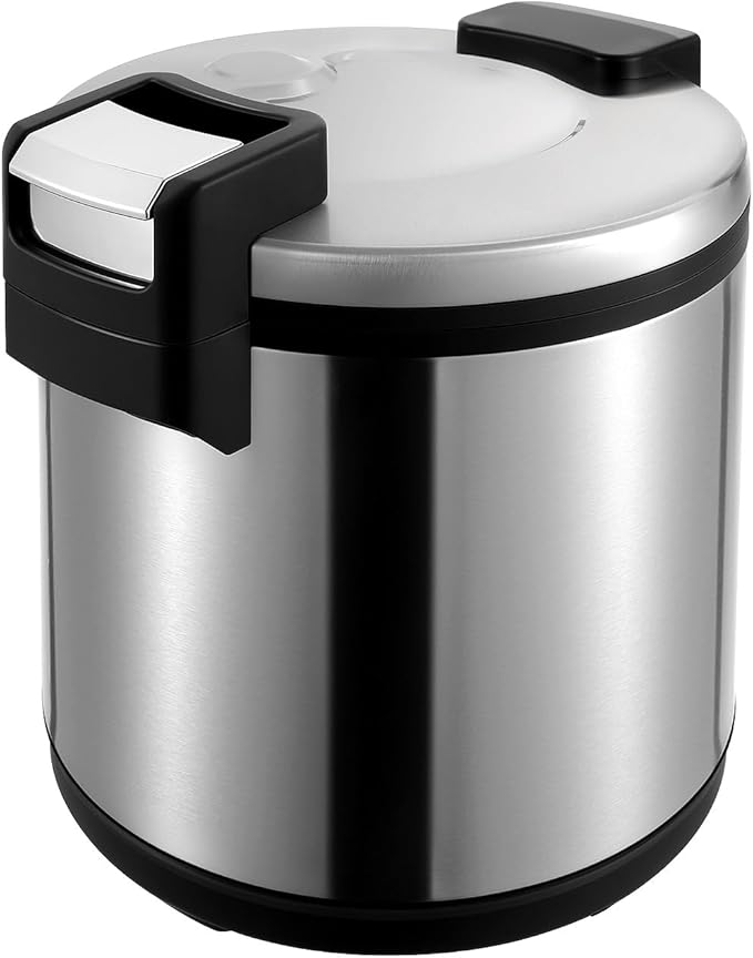 19L Commercial Rice Warmer, 110W Stainless Steel Commercial Grade Soup Kettle with Hinged Lid and Rice Scoop for Restaurant and Big Family, 154.4℉-161.6℉, 110V