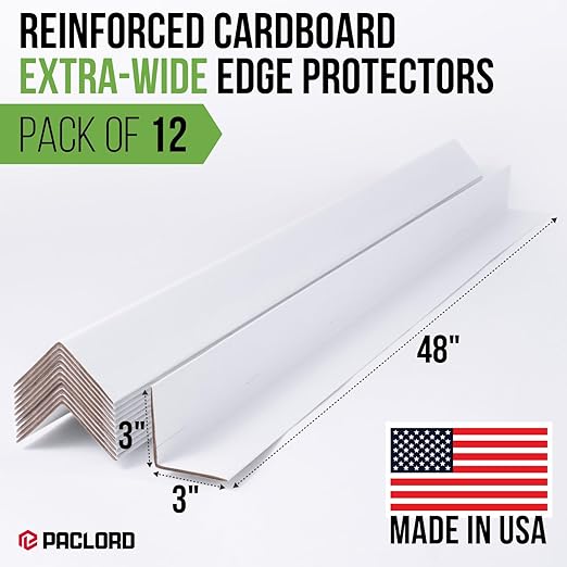 Extra-Wide 48" x 3" x 3" Reinforced Cardboard Edge Protectors (Pack of 12) – 0.16" Standard-Duty Thickness – Cardboard Edge Protectors for Shipping – American Quality Pallet Edge Protector