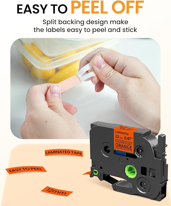 Replacement for Brother P Touch Label Tape Black on Fluoresent Orange TZe-B31 TZeB31 12mm 0.47'' Laminated TZe TZ Label Maker Tape, Compatible with PT-D210 PT-D220 PT-H110 PT-D400 PT-D600, 2-Pack