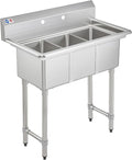 WILPREP 3-Compartment Sink, 10x14x10 in. Kitchen Sink with Strainers X-Shaped Guides Backsplash, Freestanding Triple Bowl Utility Sink, Work Station Sink for Garage Kitchen Laundry Room with 3 Basins