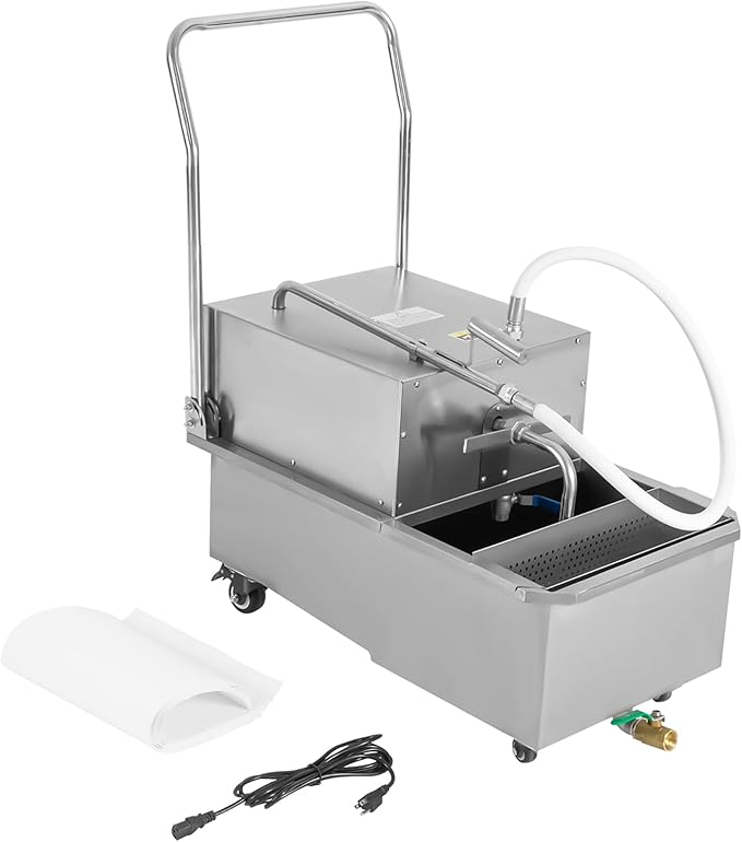 Commercial Mobile Fryer Filter with Wheels&Oil Hose, Kitchen Oil Filtration System 8.45Gal/min Oil Pump Flow, 14.53Gal Capacity for Restaurant use Hotel Snack Bar 4.92ft Power Cord