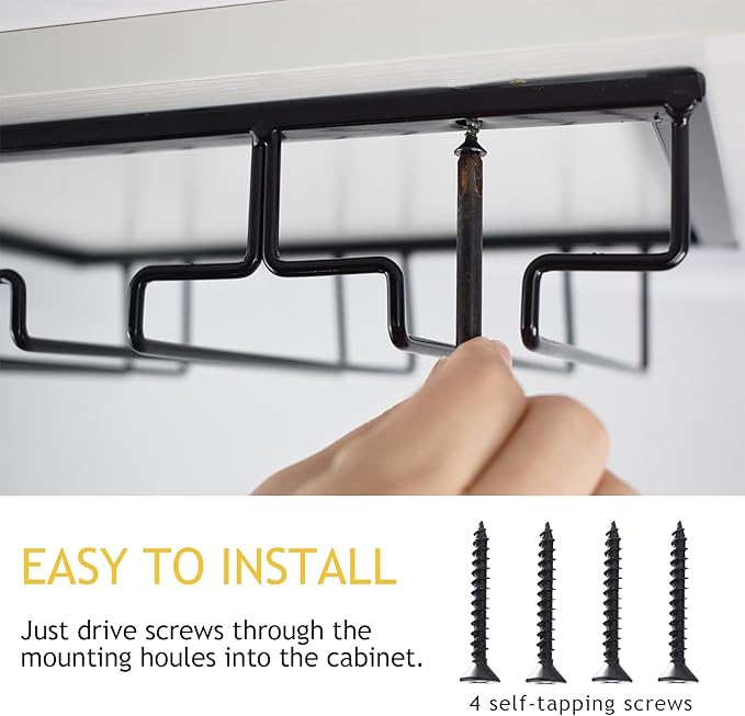 Wine Glass Rack, 2 Pack Under Cabinet Stemware Rack Wine Glass Holder, 3 Rows Black Metal Wine Glass Storage Hanger Under Shelf for Cabinet Kitchen BarWtiujhg Wine Glass Rack, 2 Pack Under Cabinet Stemware Rack Wine Glass Holder, 3 Rows Black Metal Win...