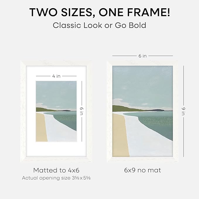 Homeforia 6x9 Picture Frame White, High End Oak 9x6 Wooden Frames with Mat 6x4 Print, 6 x 9 White Wood Frame Matted to 4 x 6 inch Photo, 6by9 Wall or Tabletop Frame, Tempered Glass, Wall Kit, Set of 1