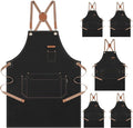 Genixart Chef Apron for Men Women with Pockets, Canvas Aprons for Kitchen Cooking, Artist Painting, Work Apron for Server (Black, 6 Pack)