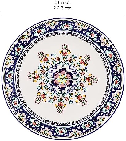 Bico Mandala Kaleidoscope Dinner Plates Set of 4, 11 Inch Large Ceramic Plates for Pasta, Steak, Stylish Serving Dishes, Microwave and Dishwasher Safe, Gift for Housewarming and Thanksgiving