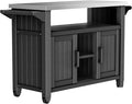 54" Portable Outdoor Table with Stainless Steel Top - Heavy Duty Resin BBQ Grill Cart & Pizza Oven Stand - All-Weather Kitchen Prep Station with Large Storage Cabinet & Smooth Wheels, Black