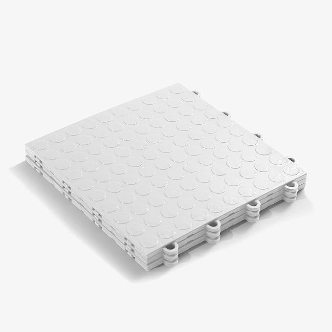 IncStores FlooringInc's Nitro 12"x12" Snap-Together Garage Flooring Tiles, Non-Slip Interlocking Plastic Floor Mat, Garage Organization & Storage, Coin Pattern, Arctic White, 52 Tiles, 52 Sq/Ft