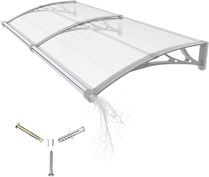 Awning for Door Entrance,32x80 Inches Awnings for Doors with Separate Drainage,Front Door Awning Exterior,Polycarbonate UV, Rain, and Snow Protection for Porch,Patio,Window,Deck