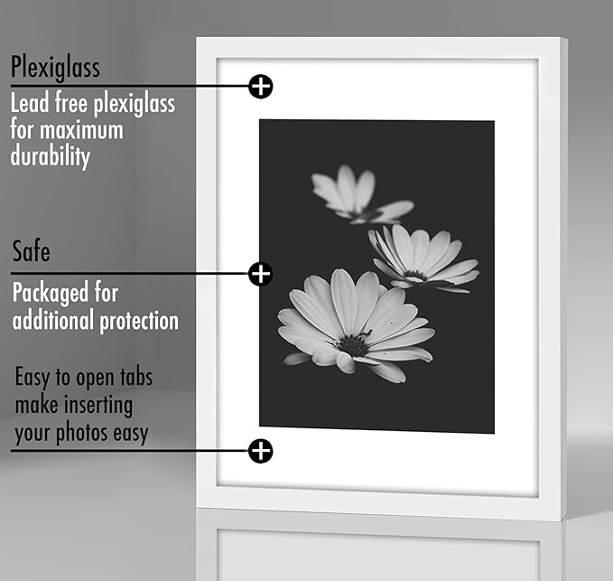 Americanflat 11x14 Picture Frame with Polished Plexiglass - Set of 5 - Use as 8x10 Frame with Mat or Display 11x14 Photo Without Mat - Galleria Collection - Picture Frames for Wall Display - White