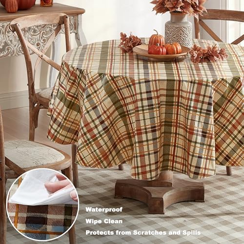 Newbridge Thanksgiving Diagonal Plaid 70 Inch Round Vinyl Fall Tablecloth
